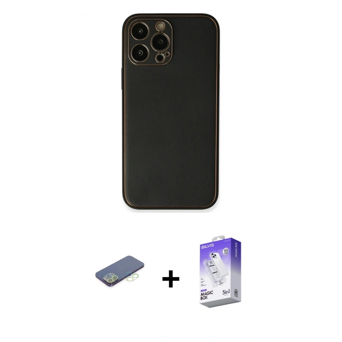MARSİLYAN™- iPhone 13 Pro Max Kılıf Yadigar Klasik - Siyah Bilvis 5in1 3D Magic Cam Ekran Koruyucu + Renkli Kamera Lens Koruma Cam - YL