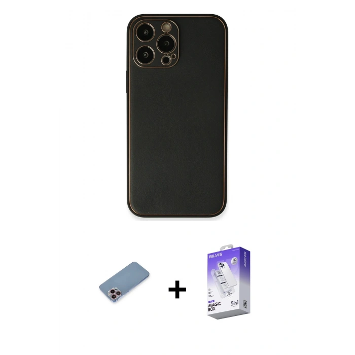 MARSİLYAN™- iPhone 13 Pro Max Kılıf Yadigar Klasik - Siyah Bilvis 5in1 3D Magic Cam Ekran Koruyucu + Shine Kamera Lens Koruma Cam - PE
