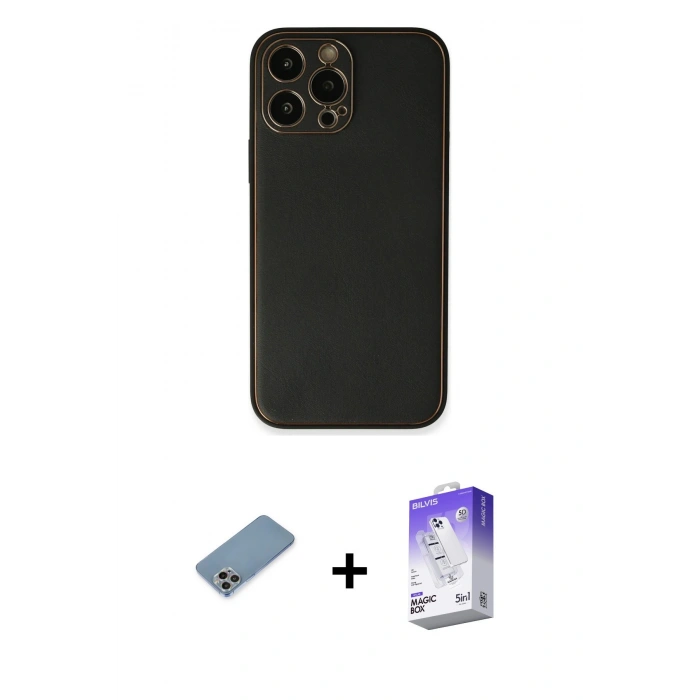 MARSİLYAN™- iPhone 13 Pro Max Kılıf Yadigar Klasik - Siyah Bilvis 5in1 3D Magic Cam Ekran Koruyucu + Shine Kamera Lens Koruma Cam - GI