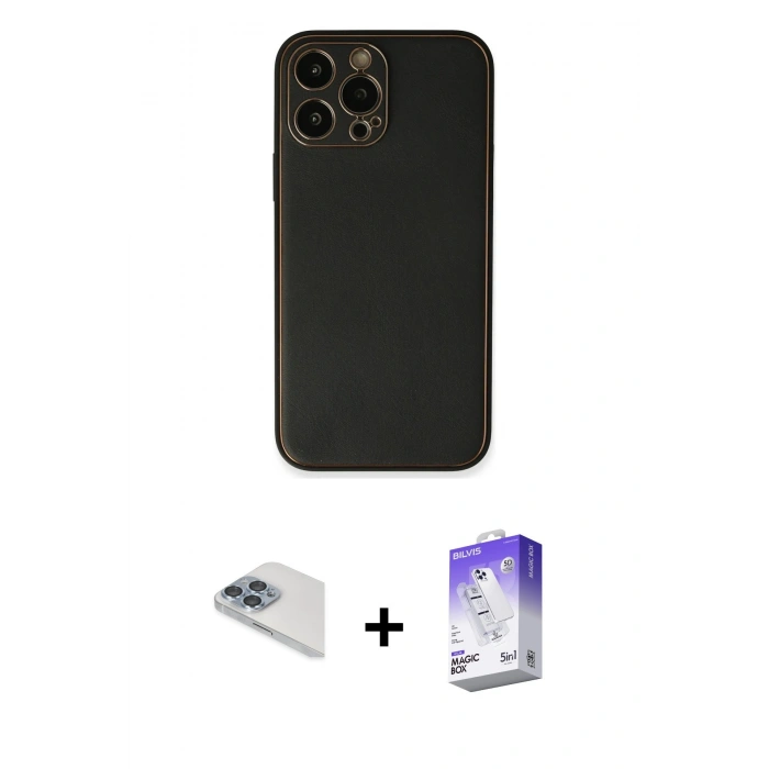 MARSİLYAN™- iPhone 13 Pro Max Kılıf Yadigar Klasik - Siyah Bilvis 5in1 3D Magic Cam Ekran Koruyucu + Sierra Blue Pers Alüminyum Kamera Lens