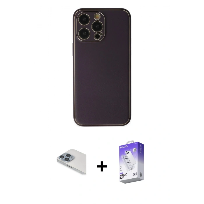 MARSİLYAN™- iPhone 13 Pro Max Kılıf Yadigar Klasik - Siyah Bilvis 5in1 3D Magic Cam Ekran Koruyucu + Sierra Blue Pers Alüminyum Kamera Lens