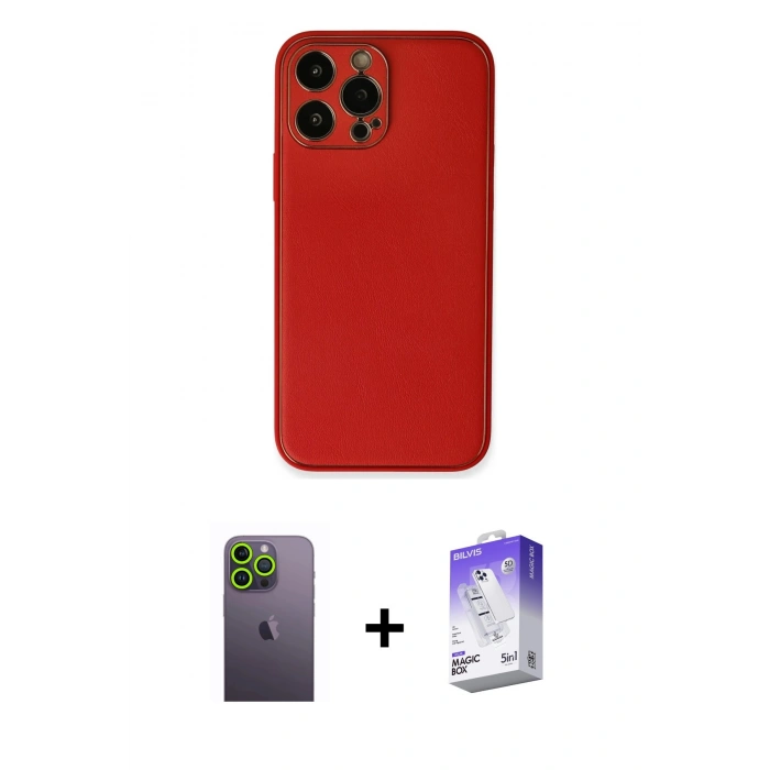 MARSİLYAN™- iPhone 13 Pro Max Kılıf Yadigar Klasik - Siyah Bilvis 5in1 3D Magic Cam Ekran Koruyucu + Yeşil Neon Fosforlu Kamera Lens