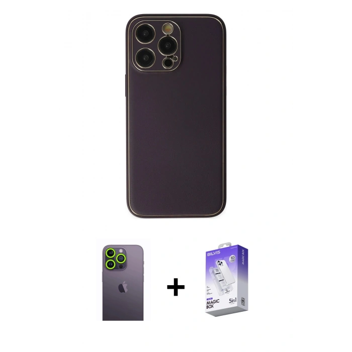 MARSİLYAN™- iPhone 13 Pro Max Kılıf Yadigar Klasik - Siyah Bilvis 5in1 3D Magic Cam Ekran Koruyucu + Yeşil Neon Fosforlu Kamera Lens