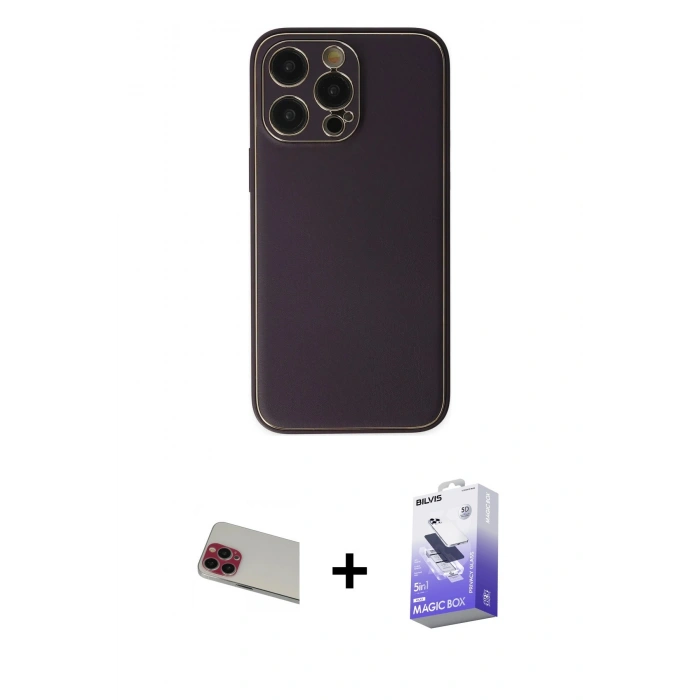 MARSİLYAN™- iPhone 13 Pro Max Kılıf Yadigar Klasik - Siyah Bilvis 5in1 5D Magic Hayalet Cam Ekran Koruyucu + Rainbow Kamera Lens Koruma Cam - KI
