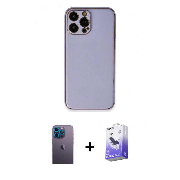 MARSİLYAN™- iPhone 13 Pro Max Kılıf Yadigar Klasik - Siyah Bilvis 5in1 5D Magic Hayalet Cam Ekran Koruyucu + Neon Fosforlu Kamera Lens - MI