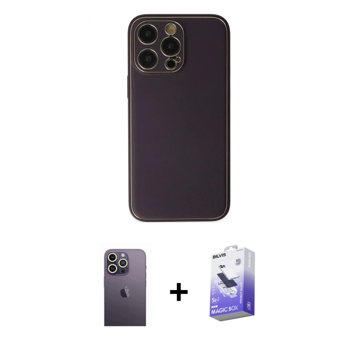 MARSİLYAN™- iPhone 13 Pro Max Kılıf Yadigar Klasik - Siyah Bilvis 5in1 5D Magic Hayalet Cam Ekran Koruyucu + Neon Fosforlu Kamera Lens - BZ