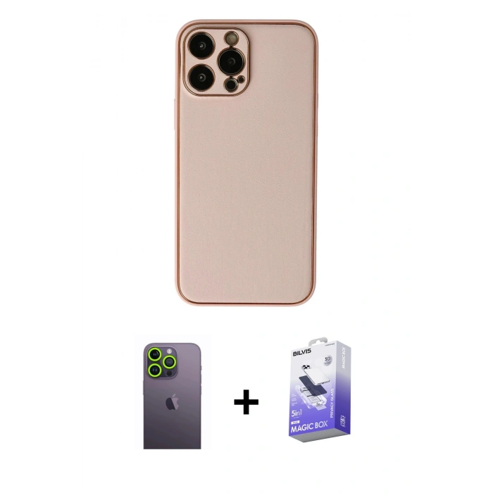 MARSİLYAN™- iPhone 13 Pro Max Kılıf Yadigar Klasik - Siyah Bilvis 5in1 5D Magic Hayalet Cam Ekran Koruyucu + Neon Fosforlu Kamera Lens - YL