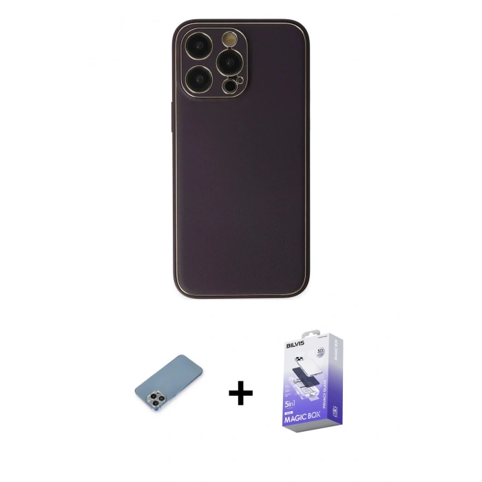 MARSİLYAN™- iPhone 13 Pro Max Kılıf Yadigar Klasik - Siyah Bilvis 5in1 5D Magic Hayalet Cam Ekran Koruyucu + Shine Kamera Lens Koruma Cam - GI