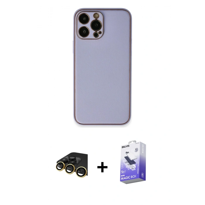 MARSİLYAN™- iPhone 13 Pro Max Kılıf Yadigar Klasik - Siyah Bilvis 5in1 5D Magic Hayalet Cam Ekran Koruyucu + Raze Metal Kamera Lens - GD