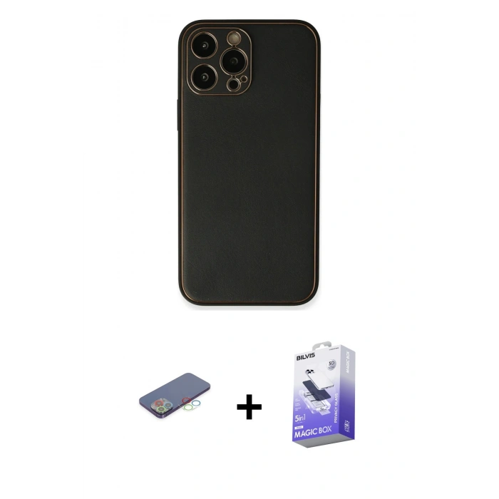 MARSİLYAN™- iPhone 13 Pro Max Kılıf Yadigar Klasik - Siyah Bilvis 5in1 5D Magic Hayalet Cam Ekran Koruyucu + Renkli Kamera Lens Koruma Cam - MI