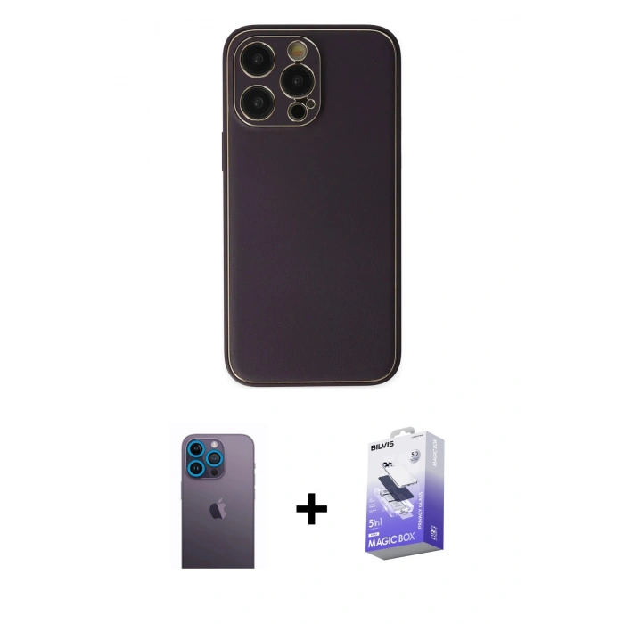 MARSİLYAN™- iPhone 13 Pro Max Kılıf Yadigar Klasik - Siyah Bilvis 5in1 5D Magic Hayalet Cam Ekran Koruyucu + Neon Fosforlu Kamera Lens - MI