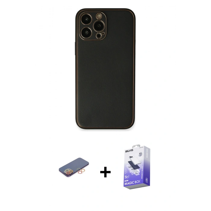 MARSİLYAN™- iPhone 13 Pro Max Kılıf Yadigar Klasik - Siyah Bilvis 5in1 5D Magic Hayalet Cam Ekran Koruyucu + Renkli Kamera Lens Koruma Cam - TU