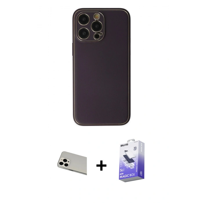 MARSİLYAN™- iPhone 13 Pro Max Kılıf Yadigar Klasik - Siyah Bilvis 5in1 5D Magic Hayalet Cam Ekran Koruyucu + Rainbow Kamera Lens Koruma Cam - BZ