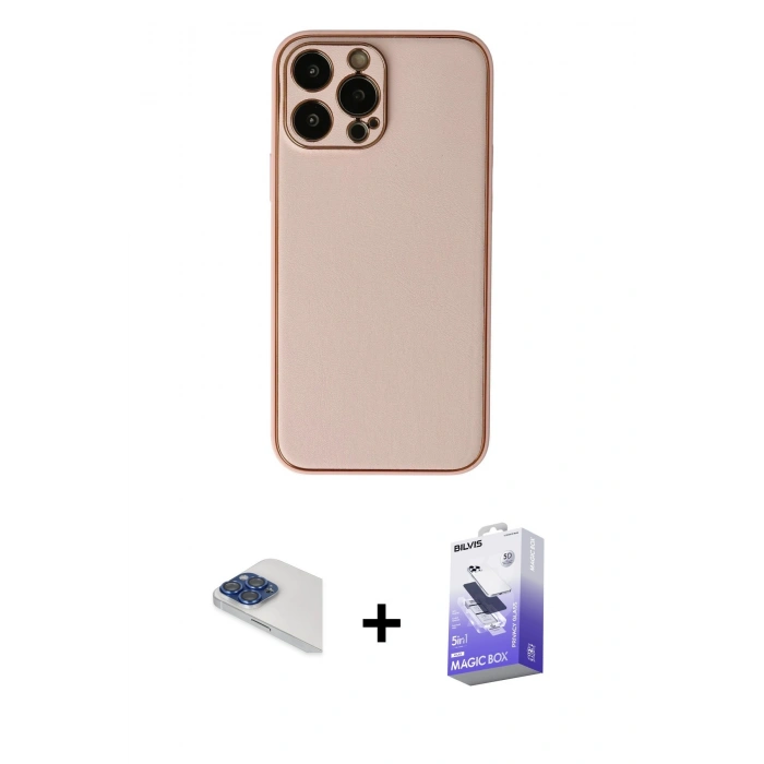 MARSİLYAN™- iPhone 13 Pro Max Kılıf Yadigar Klasik - Siyah Bilvis 5in1 5D Magic Hayalet Cam Ekran Koruyucu + Lacivert Pers Alüminyum Kamera Lens