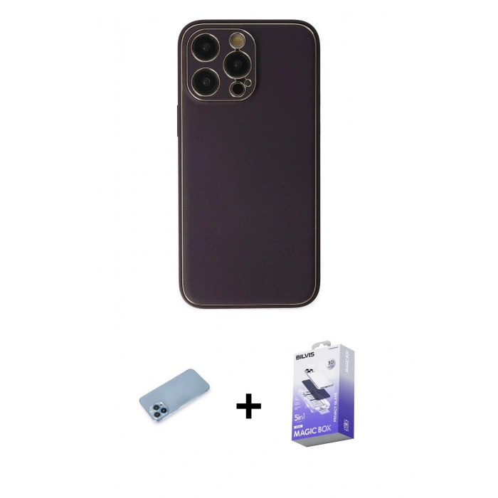 MARSİLYAN™- iPhone 13 Pro Max Kılıf Yadigar Klasik - Siyah Bilvis 5in1 5D Magic Hayalet Cam Ekran Koruyucu + Shine Kamera Lens Koruma Cam - MI