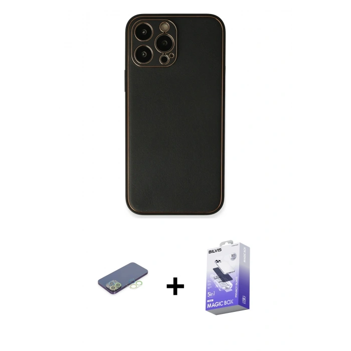 MARSİLYAN™- iPhone 13 Pro Max Kılıf Yadigar Klasik - Siyah Bilvis 5in1 5D Magic Hayalet Cam Ekran Koruyucu + Renkli Kamera Lens Koruma Cam - YL