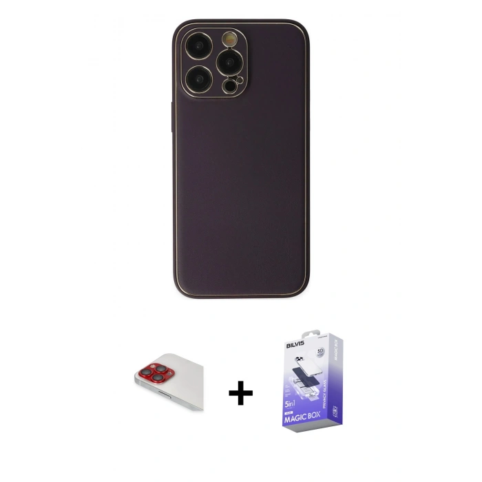 MARSİLYAN™- iPhone 13 Pro Max Kılıf Yadigar Klasik - Siyah Bilvis 5in1 5D Magic Hayalet Cam Ekran Koruyucu + Pers Alüminyum Kamera Lens - KI