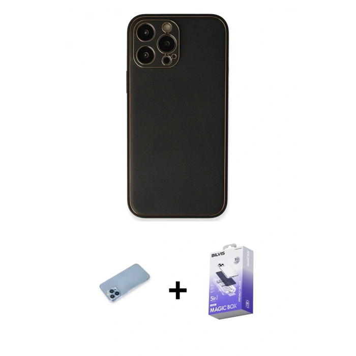 MARSİLYAN™- iPhone 13 Pro Max Kılıf Yadigar Klasik - Siyah Bilvis 5in1 5D Magic Hayalet Cam Ekran Koruyucu + Shine Kamera Lens Koruma Cam - MI