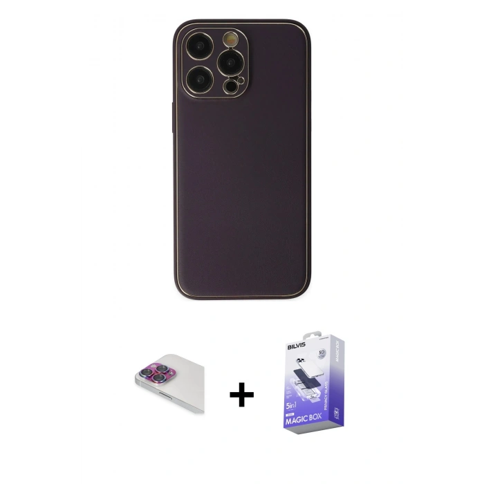 MARSİLYAN™- iPhone 13 Pro Max Kılıf Yadigar Klasik - Siyah Bilvis 5in1 5D Magic Hayalet Cam Ekran Koruyucu + Pers Alüminyum Kamera Lens - GI