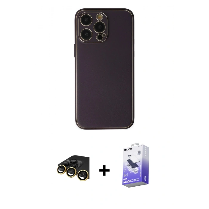MARSİLYAN™- iPhone 13 Pro Max Kılıf Yadigar Klasik - Siyah Bilvis 5in1 5D Magic Hayalet Cam Ekran Koruyucu + Raze Metal Kamera Lens - GD