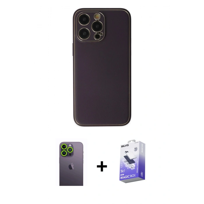 MARSİLYAN™- iPhone 13 Pro Max Kılıf Yadigar Klasik - Siyah Bilvis 5in1 5D Magic Hayalet Cam Ekran Koruyucu + Neon Fosforlu Kamera Lens - YL
