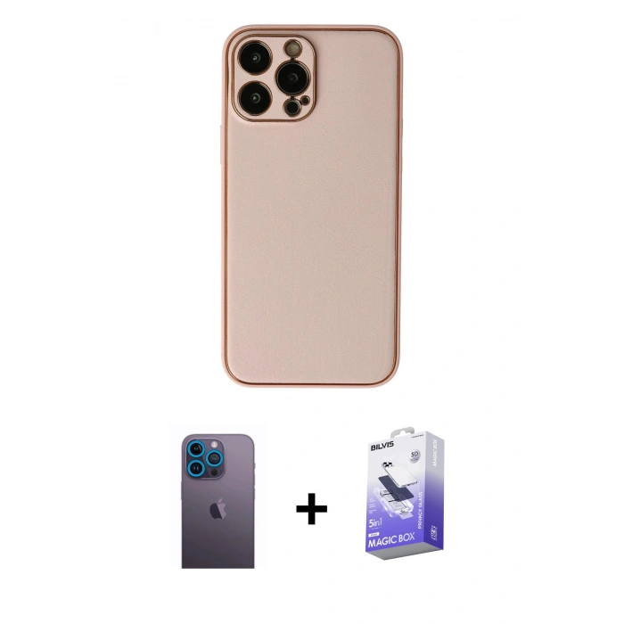MARSİLYAN™- iPhone 13 Pro Max Kılıf Yadigar Klasik - Siyah Bilvis 5in1 5D Magic Hayalet Cam Ekran Koruyucu + Neon Fosforlu Kamera Lens - MI