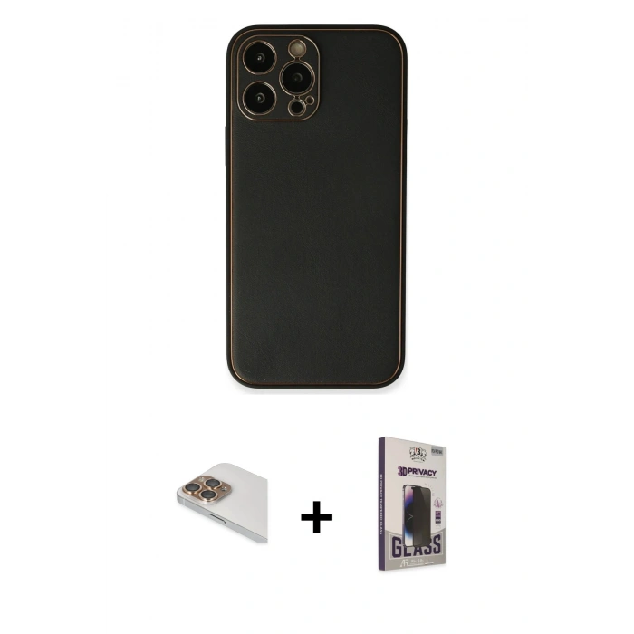 MARSİLYAN™- iPhone 13 Pro Max Kılıf Yadigar Klasik - Siyah Bilvis Hayalet Cam Ekran Koruyucu + Pers Alüminyum Kamera Lens - GD