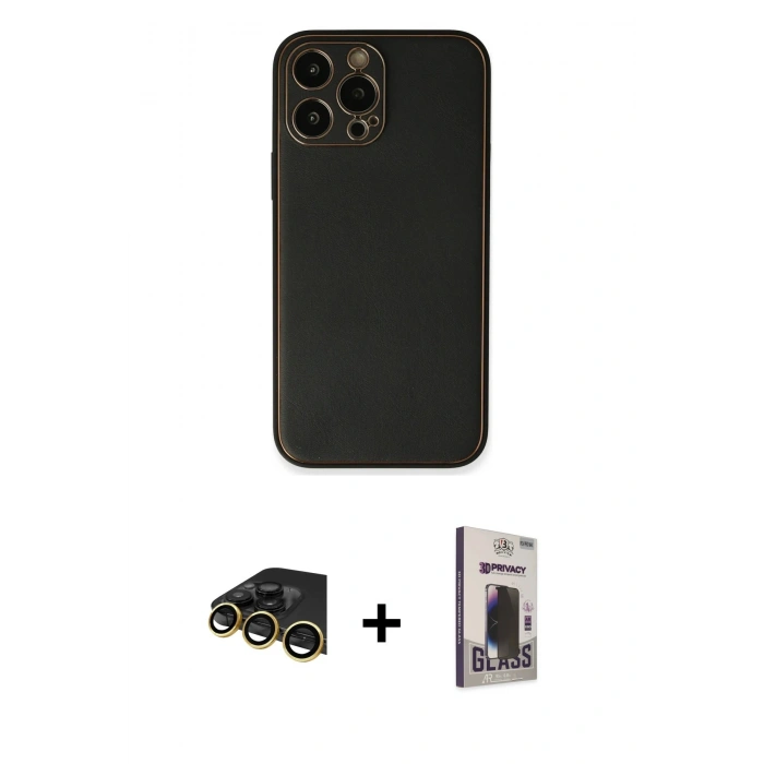 MARSİLYAN™- iPhone 13 Pro Max Kılıf Yadigar Klasik - Siyah Bilvis Hayalet Cam Ekran Koruyucu + Raze Metal Kamera Lens - GD