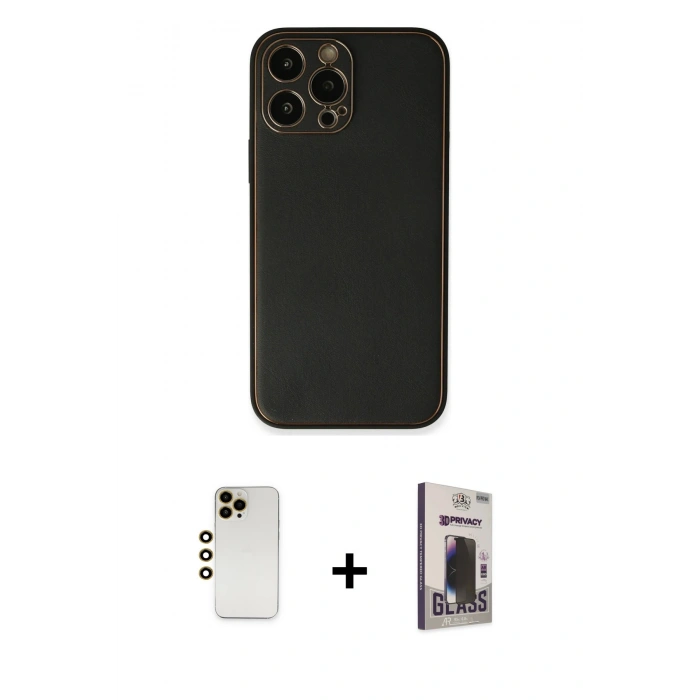 MARSİLYAN™- iPhone 13 Pro Max Kılıf Yadigar Klasik - Siyah Bilvis Hayalet Cam Ekran Koruyucu + Shine Kamera Lens - GD