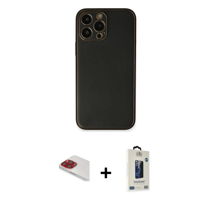 MARSİLYAN™- iPhone 13 Pro Max Kılıf Yadigar Klasik - Siyah Bilvis Hayalet Cam Ekran Koruyucu + Kırmızı Pers Alüminyum Kamera Lens