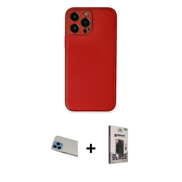 MARSİLYAN™- iPhone 13 Pro Max Kılıf Yadigar Klasik - Siyah Bilvis Hayalet Cam Ekran Koruyucu + Rainbow Kamera Lens Koruma Cam - MI