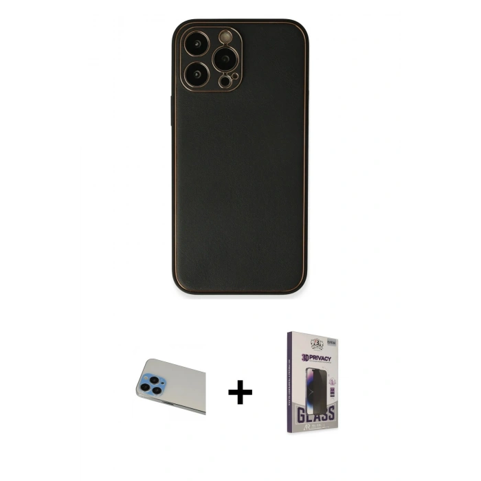 MARSİLYAN™- iPhone 13 Pro Max Kılıf Yadigar Klasik - Siyah Bilvis Hayalet Cam Ekran Koruyucu + Rainbow Kamera Lens Koruma Cam - MI
