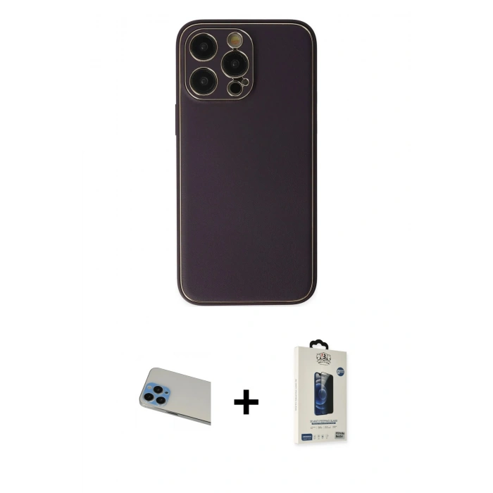 MARSİLYAN™- iPhone 13 Pro Max Kılıf Yadigar Klasik - Siyah Bilvis Hayalet Cam Ekran Koruyucu + Rainbow Kamera Lens Koruma Cam - MI