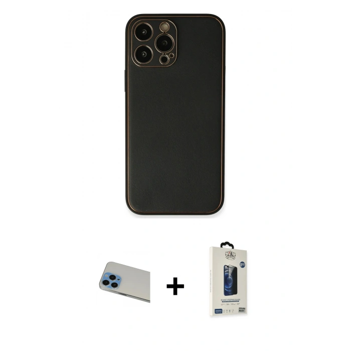 MARSİLYAN™- iPhone 13 Pro Max Kılıf Yadigar Klasik - Siyah Bilvis Hayalet Cam Ekran Koruyucu + Rainbow Kamera Lens Koruma Cam - MI