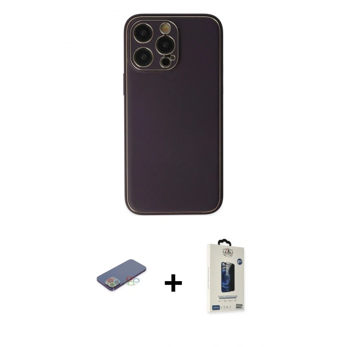 MARSİLYAN™- iPhone 13 Pro Max Kılıf Yadigar Klasik - Siyah Bilvis Hayalet Cam Ekran Koruyucu + Renkli Kamera Lens Koruma Cam - MI