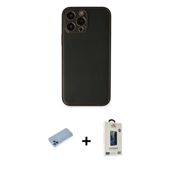 MARSİLYAN™- iPhone 13 Pro Max Kılıf Yadigar Klasik - Siyah Bilvis Hayalet Cam Ekran Koruyucu + Shine Kamera Lens Koruma Cam - MI