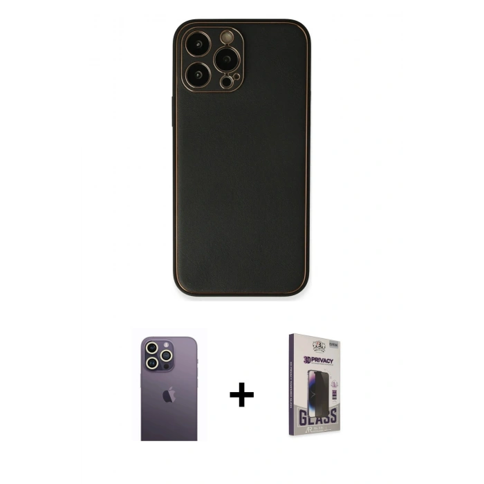 MARSİLYAN™- iPhone 13 Pro Max Kılıf Yadigar Klasik - Siyah Bilvis Hayalet Cam Ekran Koruyucu + Neon Fosforlu Kamera Lens - BZ