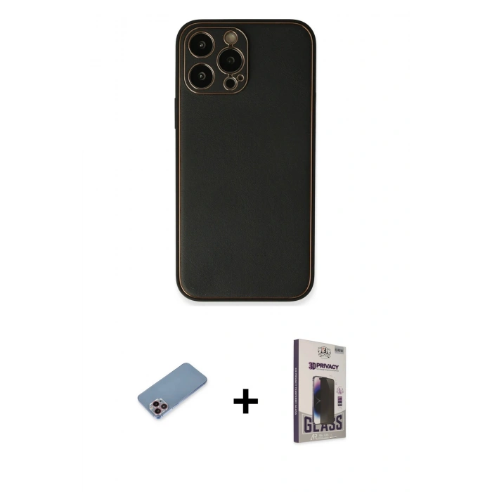 MARSİLYAN™- iPhone 13 Pro Max Kılıf Yadigar Klasik - Siyah Bilvis Hayalet Cam Ekran Koruyucu + Pembe Shine Kamera Lens Koruma Cam