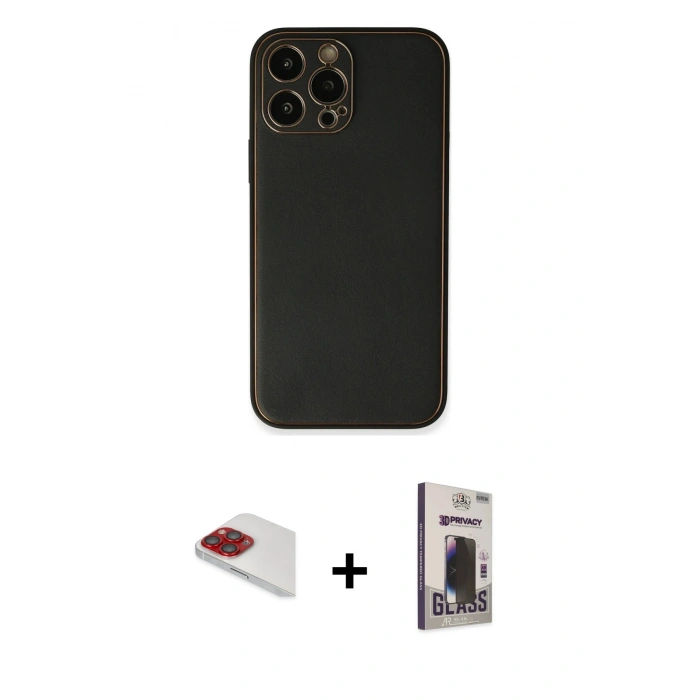 MARSİLYAN™- iPhone 13 Pro Max Kılıf Yadigar Klasik - Siyah Bilvis Hayalet Cam Ekran Koruyucu + Pers Alüminyum Kamera Lens - KI