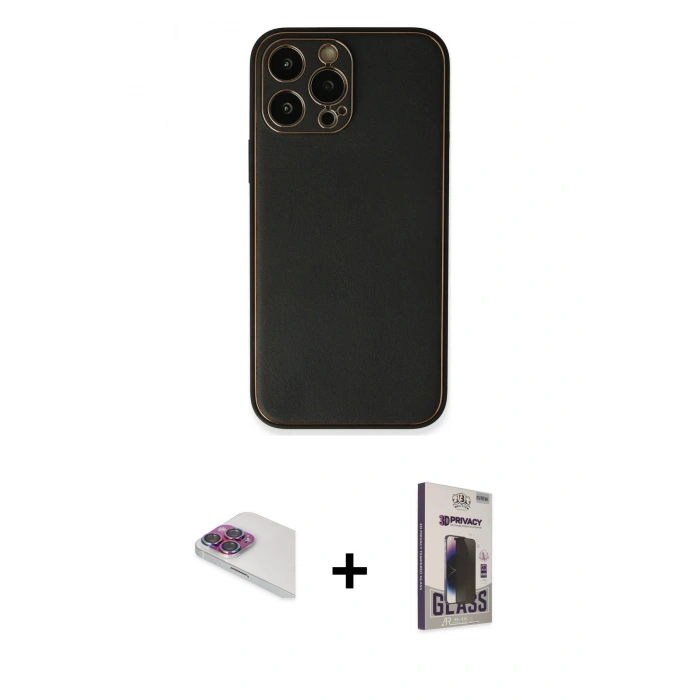 MARSİLYAN™- iPhone 13 Pro Max Kılıf Yadigar Klasik - Siyah Bilvis Hayalet Cam Ekran Koruyucu + Pers Alüminyum Kamera Lens - GI