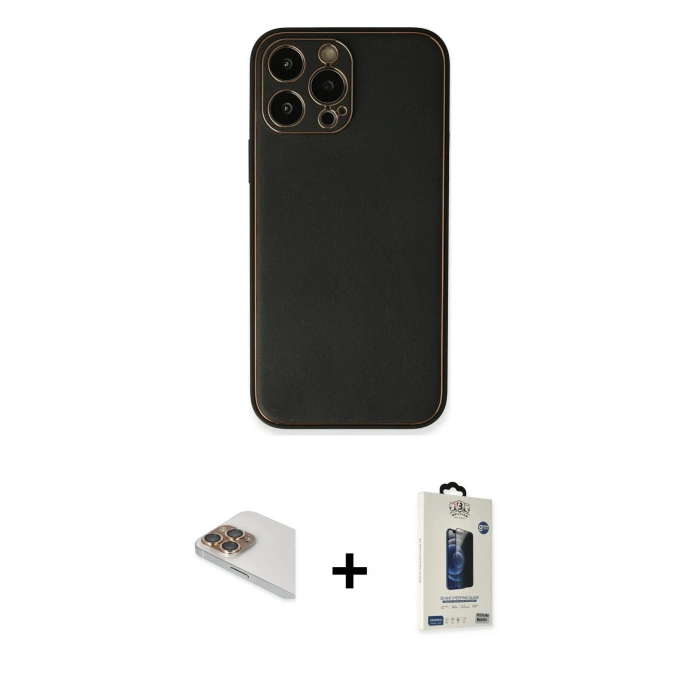 MARSİLYAN™- iPhone 13 Pro Max Kılıf Yadigar Klasik - Siyah Bilvis Hayalet Cam Ekran Koruyucu + Pers Alüminyum Kamera Lens - GD