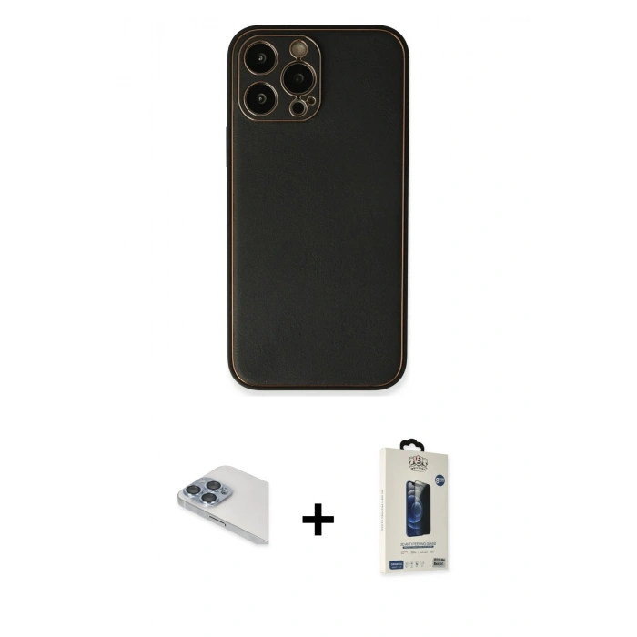 MARSİLYAN™- iPhone 13 Pro Max Kılıf Yadigar Klasik - Siyah Bilvis Hayalet Cam Ekran Koruyucu + Pers Alüminyum Kamera Lens - SABE