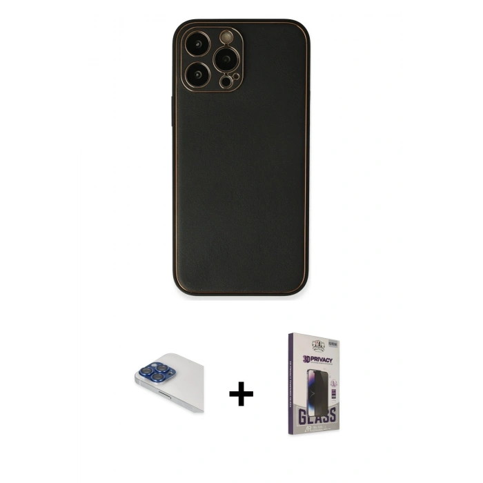 MARSİLYAN™- iPhone 13 Pro Max Kılıf Yadigar Klasik - Siyah Bilvis Hayalet Cam Ekran Koruyucu + Pers Alüminyum Kamera Lens - LT