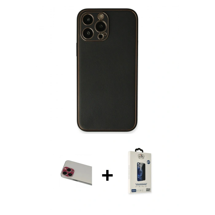 MARSİLYAN™- iPhone 13 Pro Max Kılıf Yadigar Klasik - Siyah Bilvis Hayalet Cam Ekran Koruyucu + Rainbow Kamera Lens Koruma Cam - KI