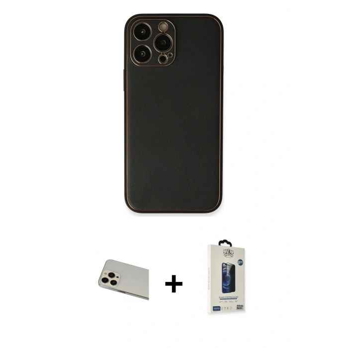 MARSİLYAN™- iPhone 13 Pro Max Kılıf Yadigar Klasik - Siyah Bilvis Hayalet Cam Ekran Koruyucu + Rainbow Kamera Lens Koruma Cam - REGD