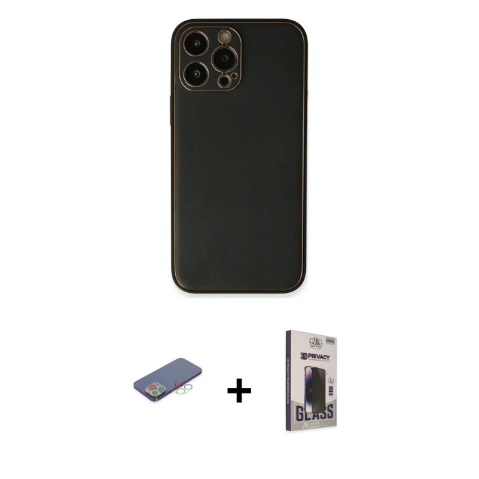 MARSİLYAN™- iPhone 13 Pro Max Kılıf Yadigar Klasik - Siyah Bilvis Hayalet Cam Ekran Koruyucu + Renkli Kamera Lens Koruma Cam - MI
