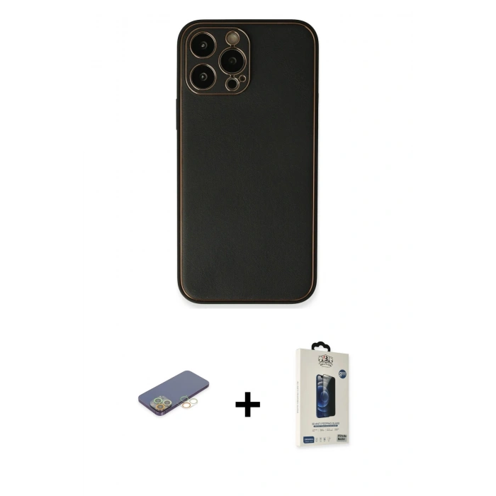 MARSİLYAN™- iPhone 13 Pro Max Kılıf Yadigar Klasik - Siyah Bilvis Hayalet Cam Ekran Koruyucu + Renkli Kamera Lens Koruma Cam - SI