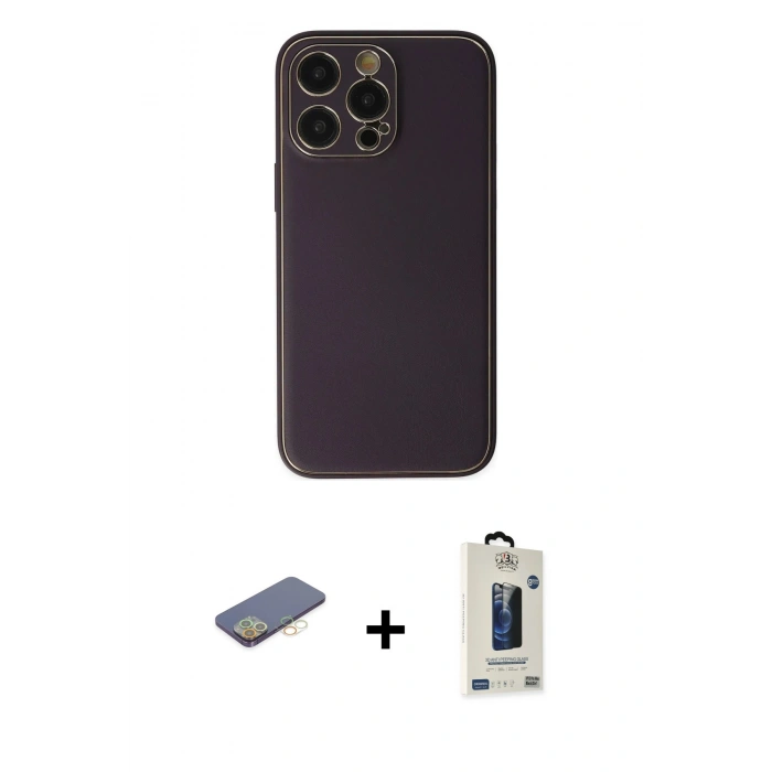 MARSİLYAN™- iPhone 13 Pro Max Kılıf Yadigar Klasik - Siyah Bilvis Hayalet Cam Ekran Koruyucu + Renkli Kamera Lens Koruma Cam - SI