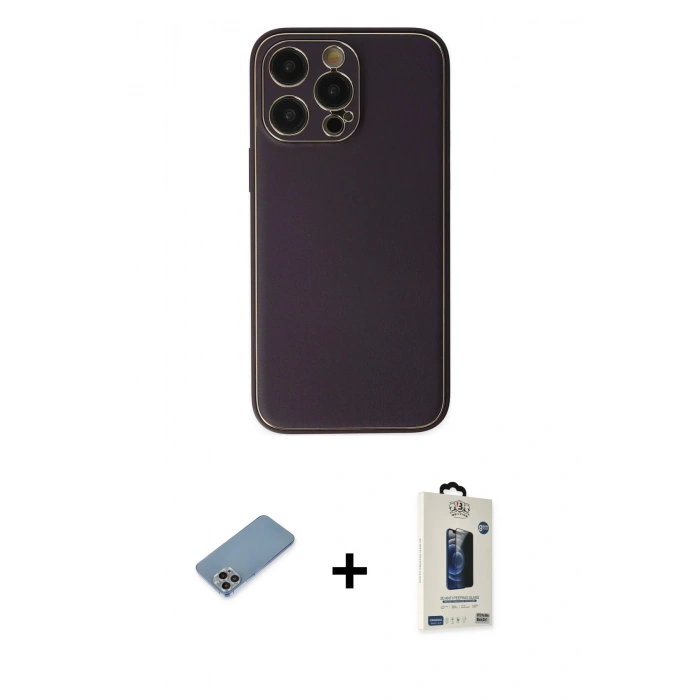MARSİLYAN™- iPhone 13 Pro Max Kılıf Yadigar Klasik - Siyah Bilvis Hayalet Cam Ekran Koruyucu + Shine Kamera Lens Koruma Cam - GI
