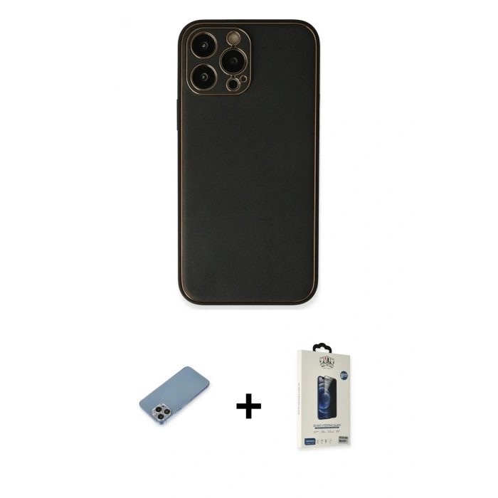 MARSİLYAN™- iPhone 13 Pro Max Kılıf Yadigar Klasik - Siyah Bilvis Hayalet Cam Ekran Koruyucu + Shine Kamera Lens Koruma Cam - GI